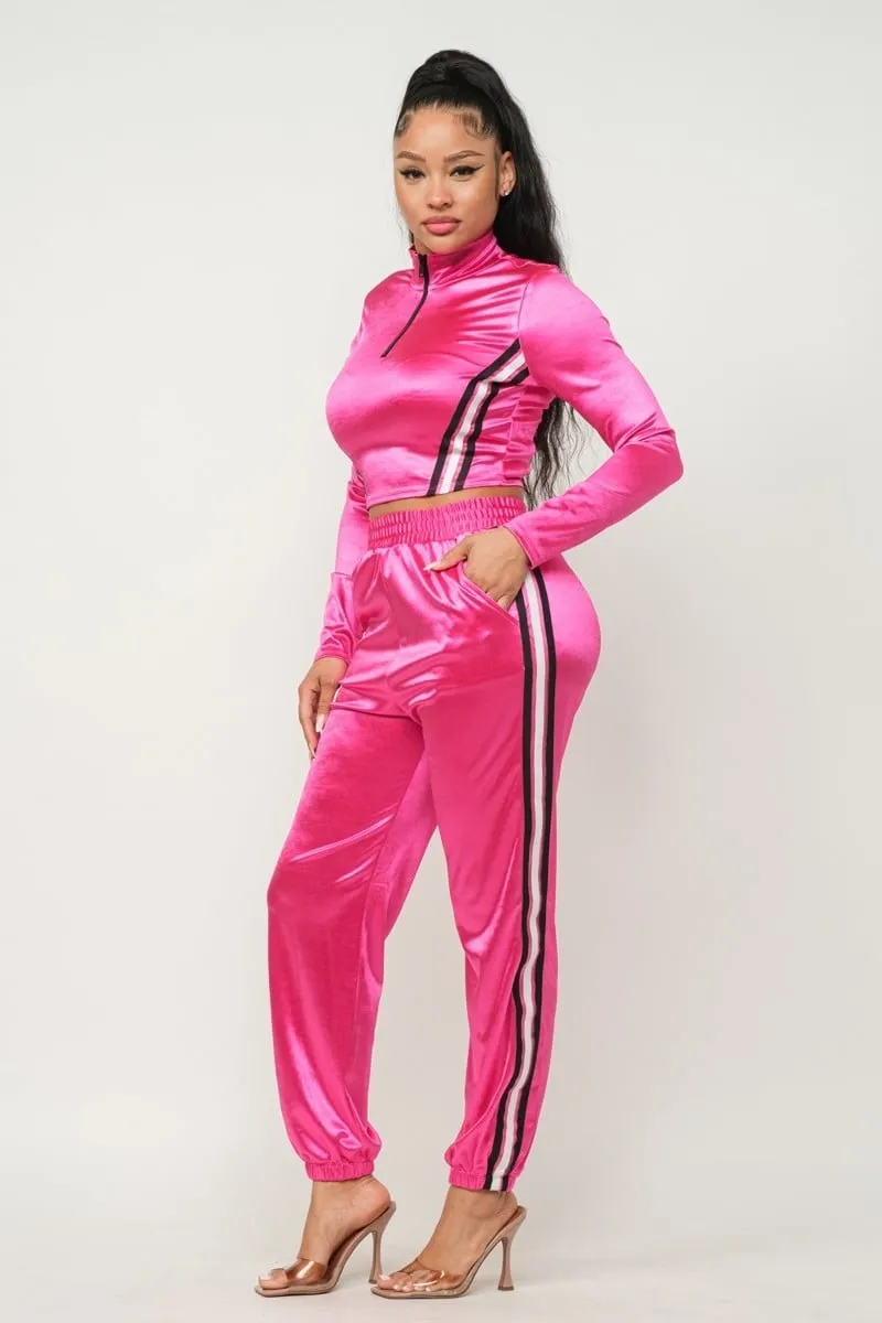 Women's Front zip up stripes detail jacket and pants