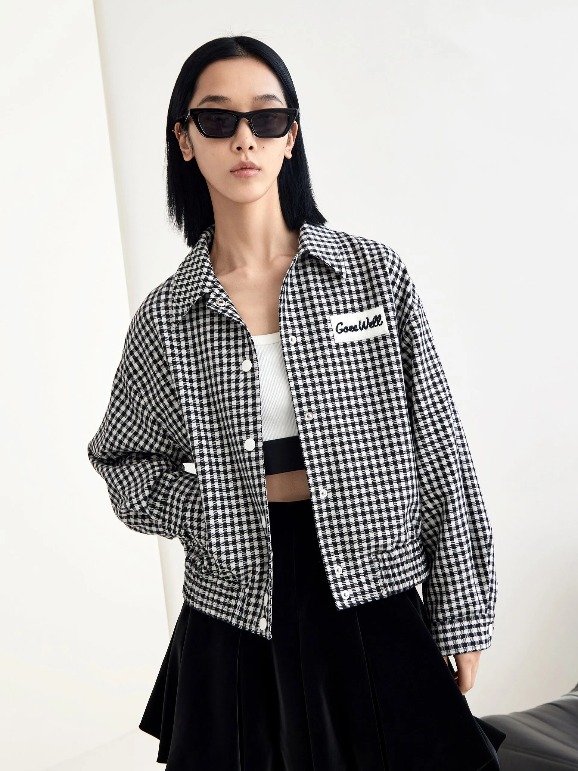 Wool Blend Lapel Plaid Jacket